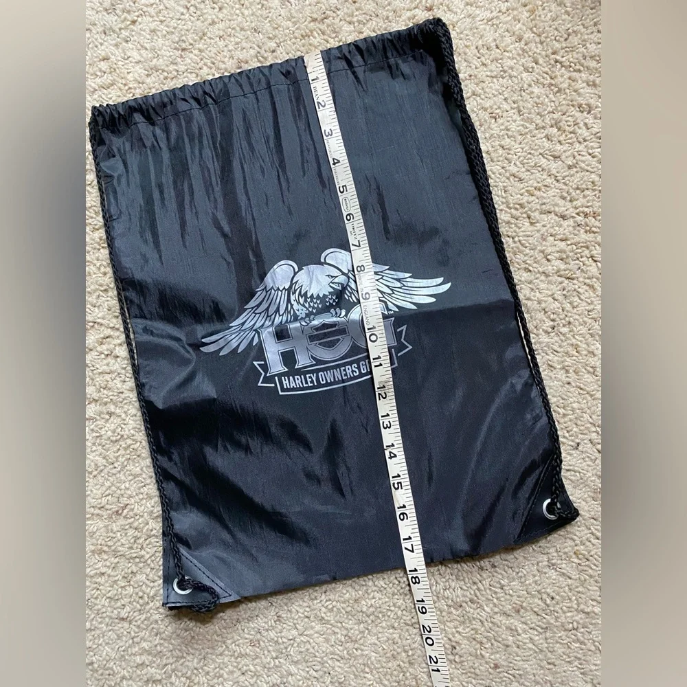Harley Davidson HOG Owners Group Black Drawstring Backpack Bag NWOT